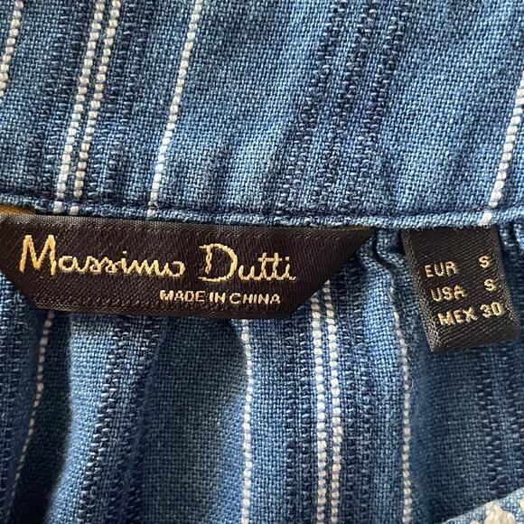 Massimo Dutti Blue Striped Keyhole Neck Embroidered Trim Top SMALL Spring Casual - Picture 5 of 6